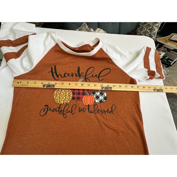 Womens Thankful Grateful Blessed Pumpkin Fall Raglan T-Shirt Top - Picture 10 of 13